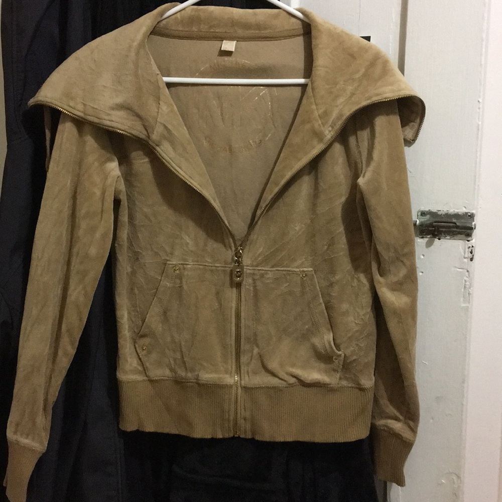 Michael Kors Tan Zip Up Velour Sweater Size Small